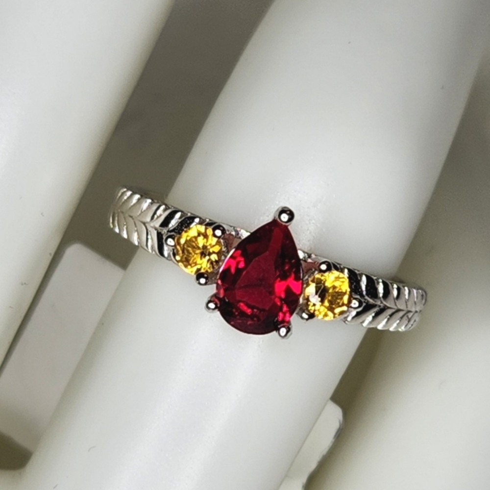Sz.8 Ruby Pear Cut S925 Ring Harry Potter Gryffindor